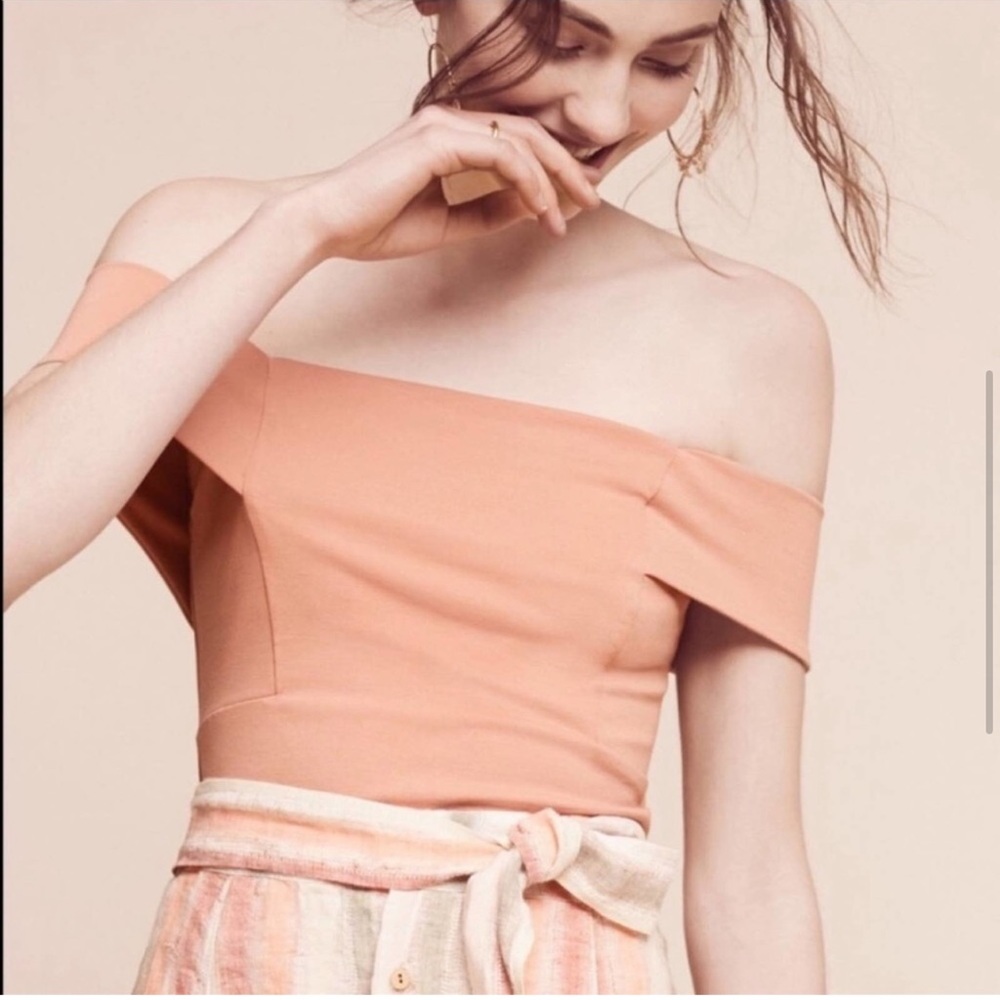 Anthropologie Deletta Pink Ponte Off-the-shoulder Crop Top